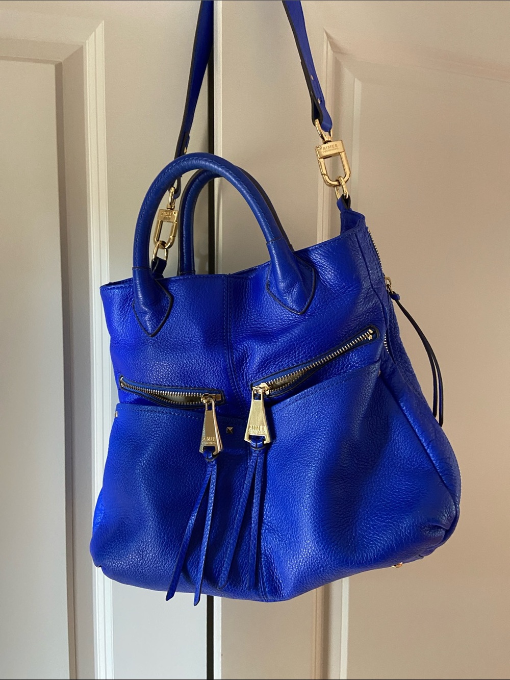Aimee Kestenberg Electric Blue Pebble Leather Shoulder Bag with Gold Hardware